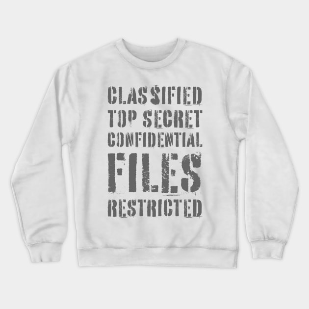 Classified Files Typography Stack (Grey) Crewneck Sweatshirt by John Uttley